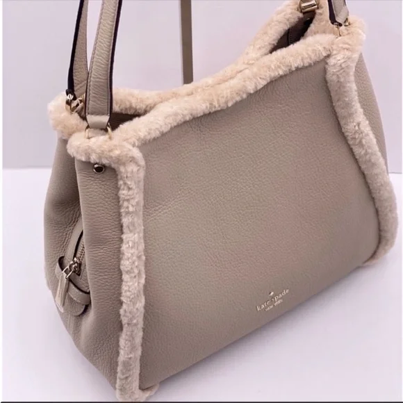 🔥 Kate Spade Leila Medium Triple Compartment Shoulder Bag Faux Shearling New